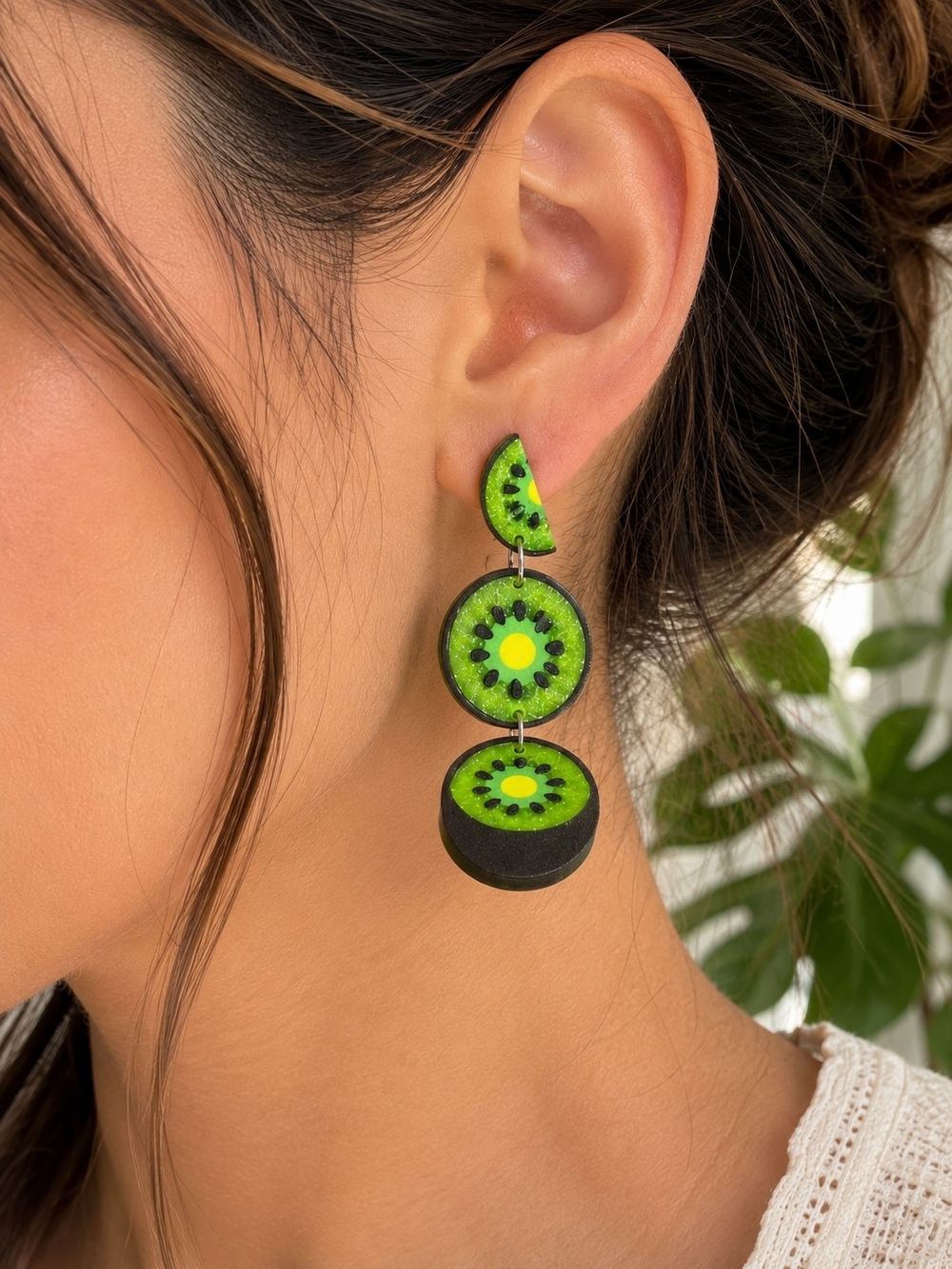 Green Kiwi Drop Earrings - Lightweight Fruit-Inspired Women’s Jewelry